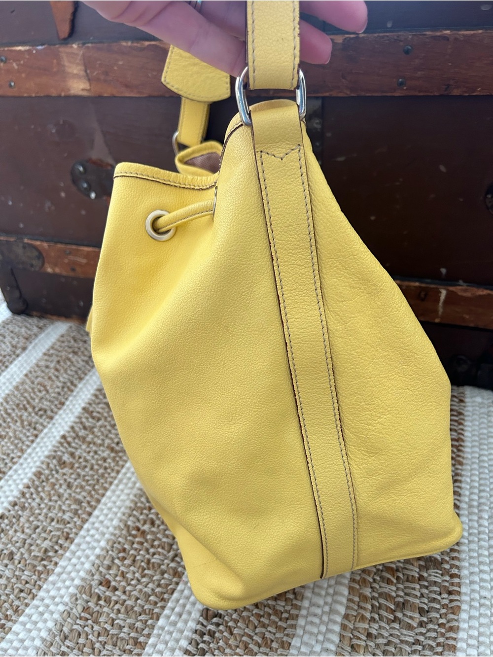 Dooney & Bourke Yellow Leather Drawstring Shoulder Bag - Picture 6 of 13